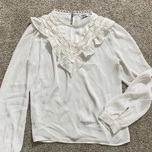 Express White Blouse with Lace Trim